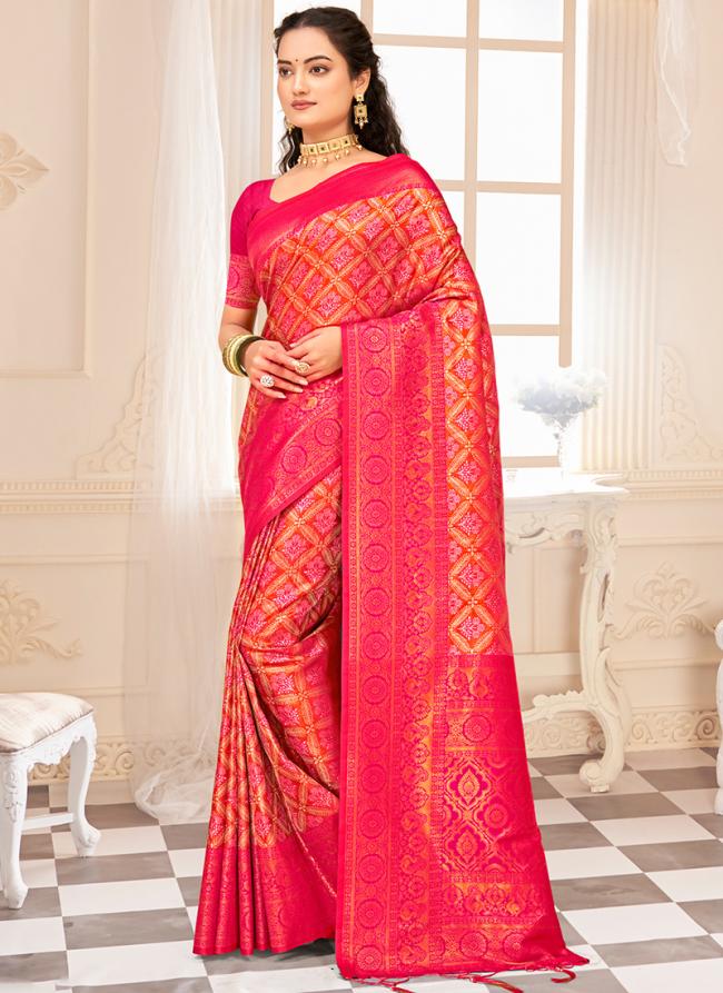 Kanjivaram Silk Pink Wedding Wear Weaving Saree